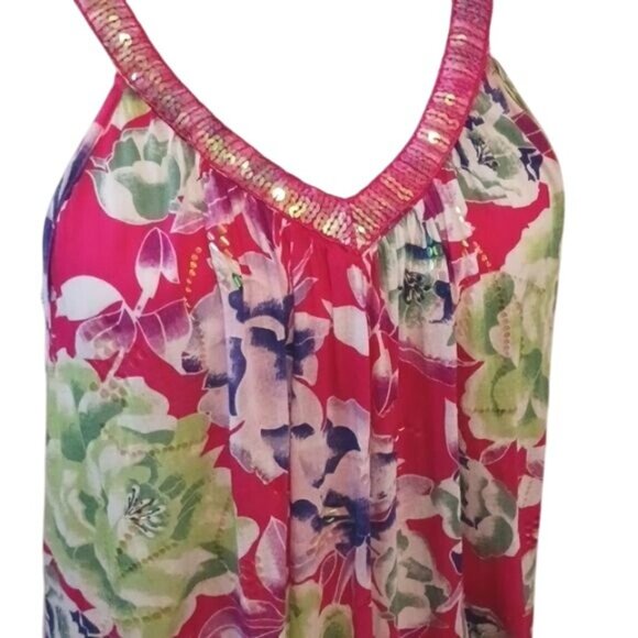 Free People Lighweight Pink Multi Floral Sequin Tank Top Y2K Size‎ S - Picture 3 of 13